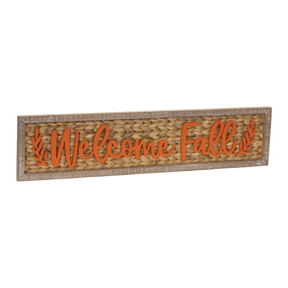 Welcome Fall Sign 32"L x 7.5"H Wood/Water Hyacinth. Picture 1