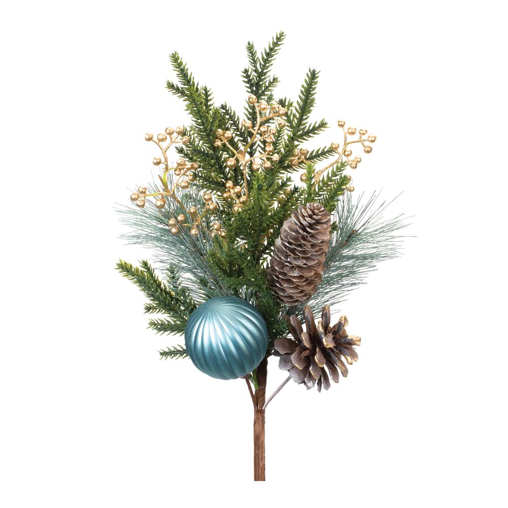 Pine Spray w/Ornament (Set of 2) 18.5"H Plastic. Picture 1