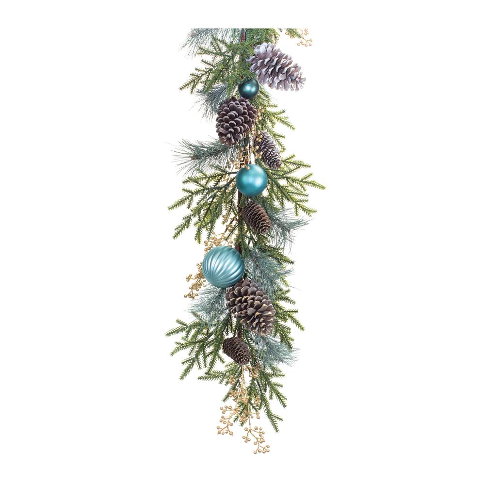 Pine Garland w/Ornament 6' L Plastic. Picture 1