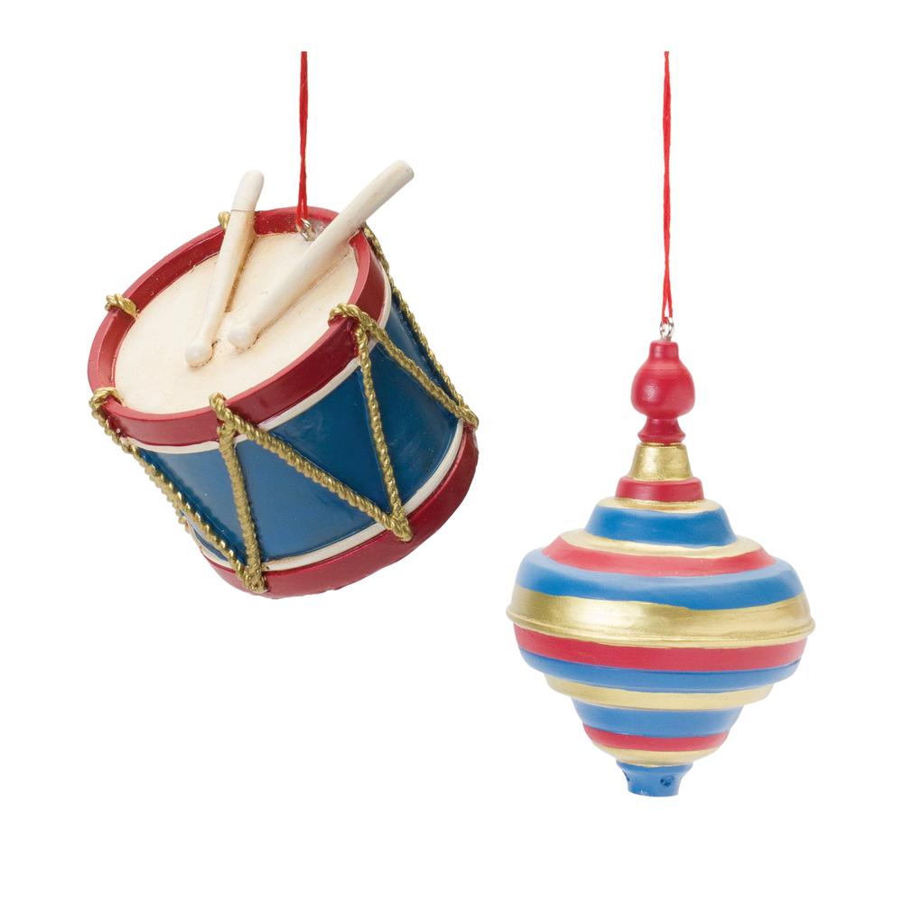 Drum and Top Ornament (Set of 12) 2.25"H, 3.75"H Resin. Picture 1