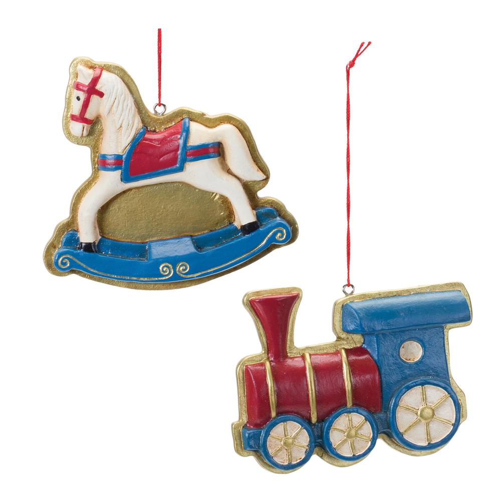 Rocking Horse and Train Ornament (Set of 12) 3.75"L x 3.5"H, 4"L x 2.75"H. Picture 1