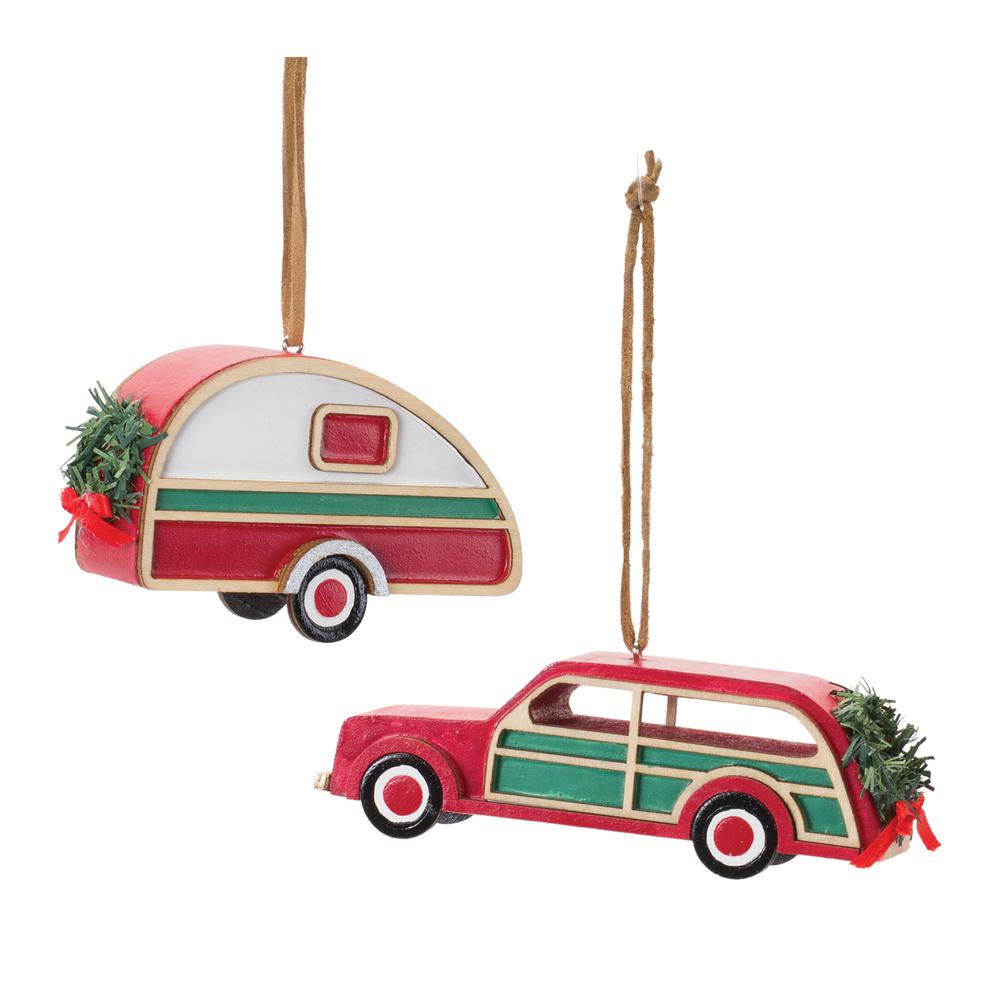 Car and Camper Ornament (Set of 12) 3.5"L x 2.25"H, 4.5"L x 1.5"H MDF. Picture 1