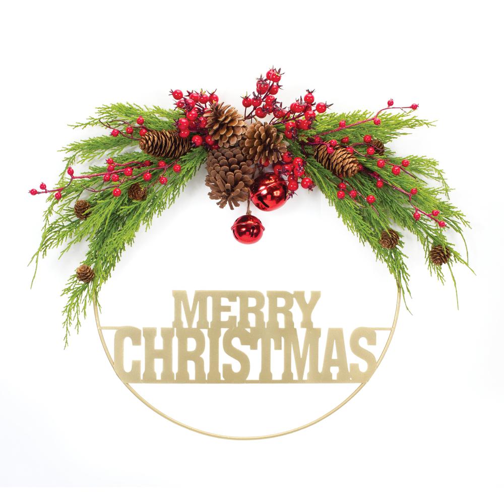 Merry Christmas Sign and Pine Wall Décor 28.5"L x 21"H Plastic/Metal. Picture 1
