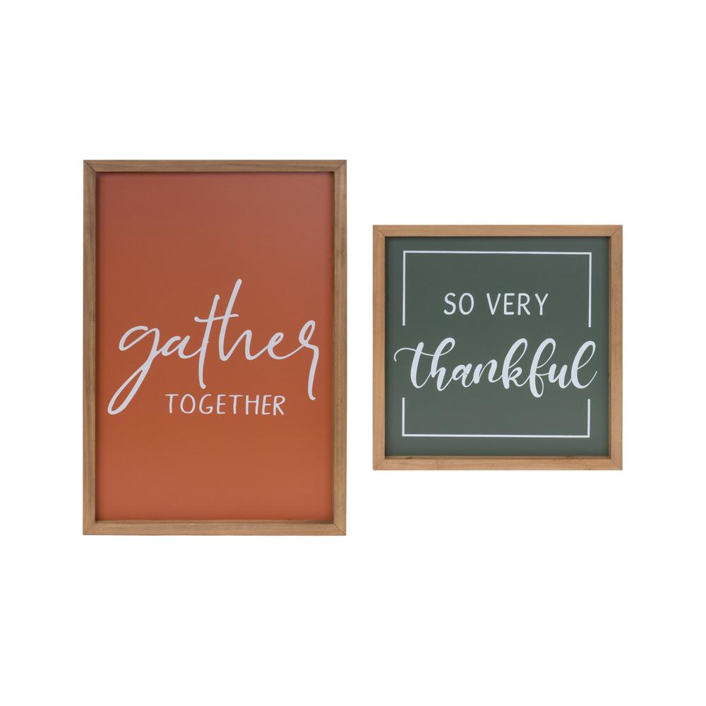 Gather and Thankful Sign (Set of 2) 12"SQ, 12"L x 18"H Wood/MDF. Picture 1