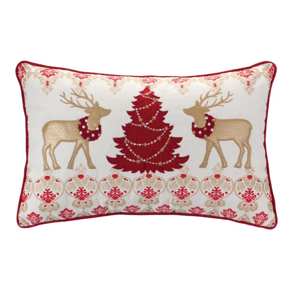 Reindeer and Tree Pillow 19"L x 11.5"H Polyester. Picture 1