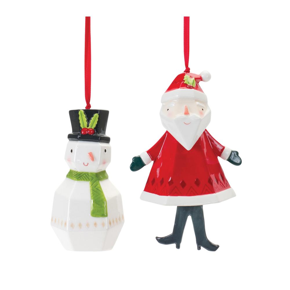 Santa and Snowman Ornament (Set of 6) 4.75"H, 6"H Dolomite. Picture 1