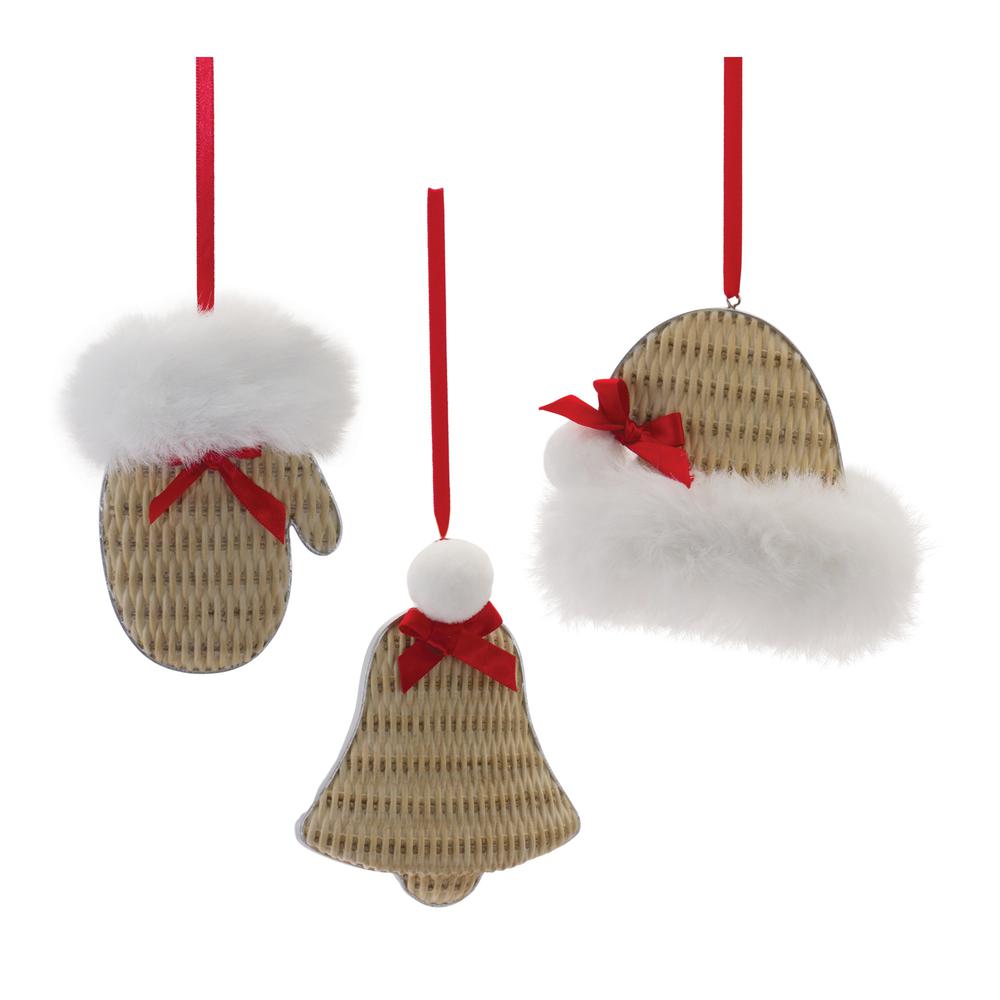 Mitten/Hat/Bell Ornament (Set of 12) 3.5"H, 4"H, 4.25"H Resin. Picture 1