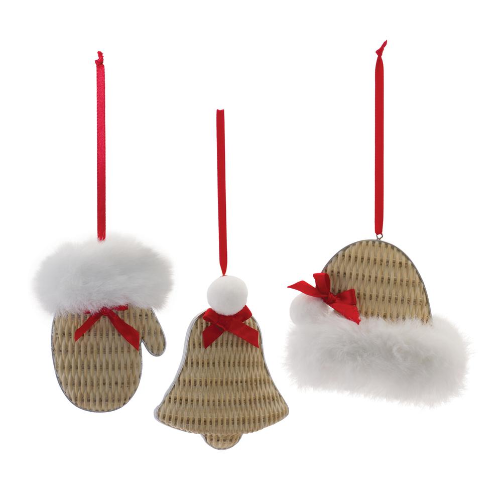Mitten/Hat/Bell Ornament (Set of 12) 3.5"H, 4"H, 4.25"H Resin. Picture 2