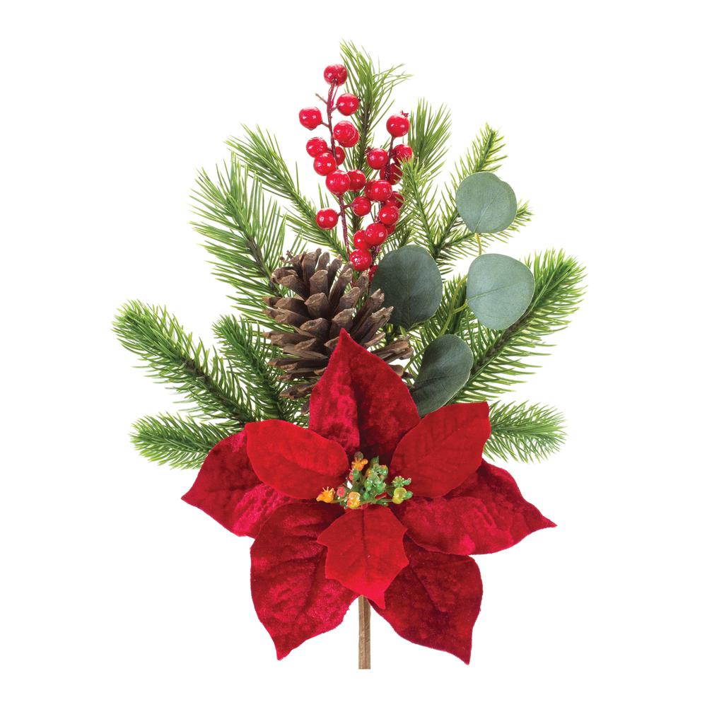 Poinsettia & Pine Spray (Set of 6) 18.5"H Polyester. Picture 1