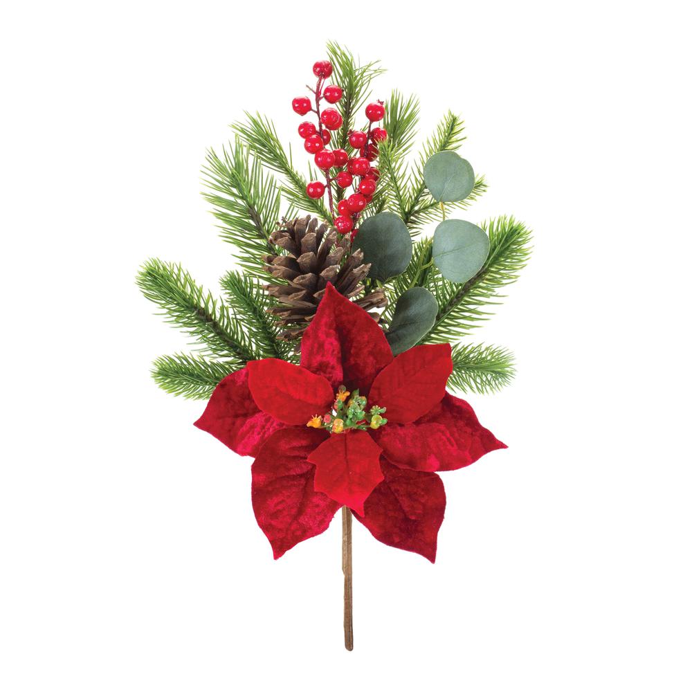 Poinsettia & Pine Spray (Set of 6) 18.5"H Polyester. Picture 2