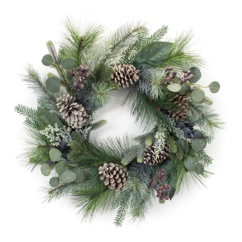 Pine/Berry/Eucalyptus Wreath 24"D Polyester/PVC. Picture 1