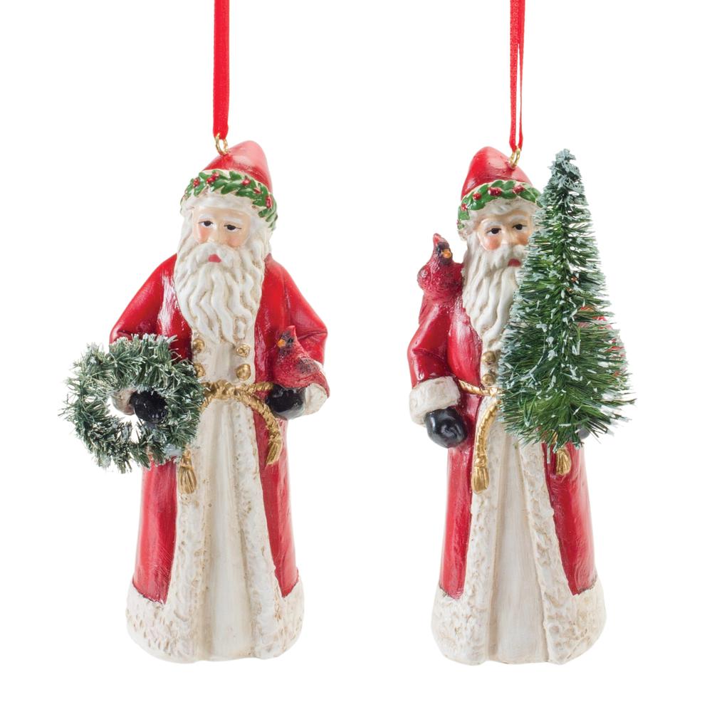 Santa w/Cardinal Ornament (Set of 6) 4.5"H Resin. Picture 1
