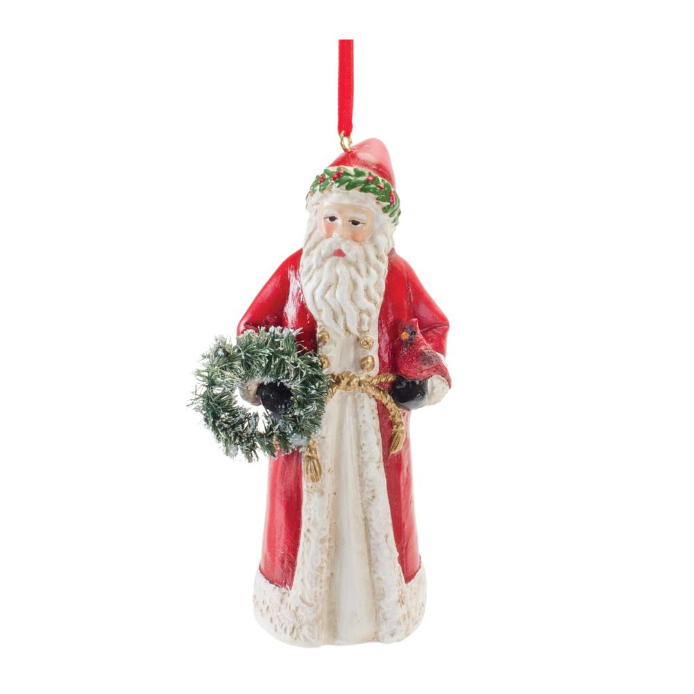 Santa w/Cardinal Ornament (Set of 6) 4.5"H Resin. Picture 3