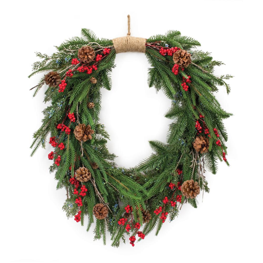 Pine and Berry Wreath 30"H Plastic. Picture 1