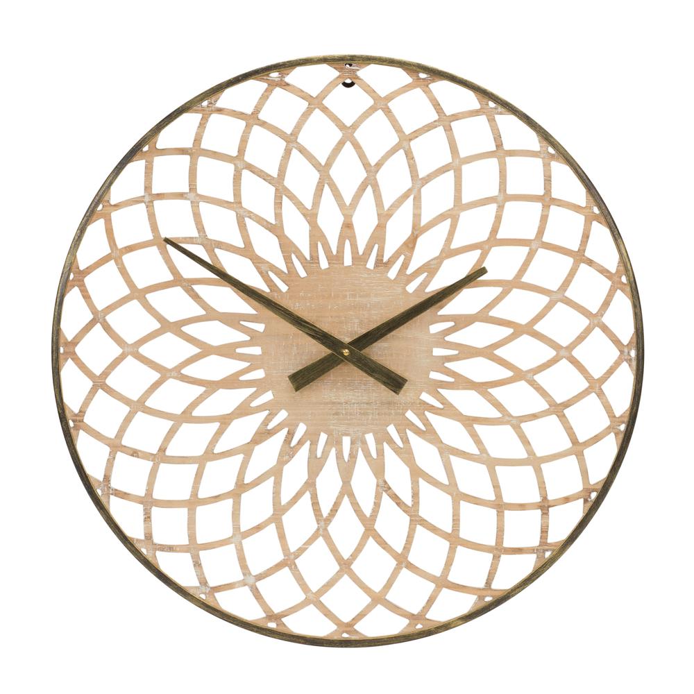 Round Lattice Wood Wall Clock 23.75"D. Picture 1