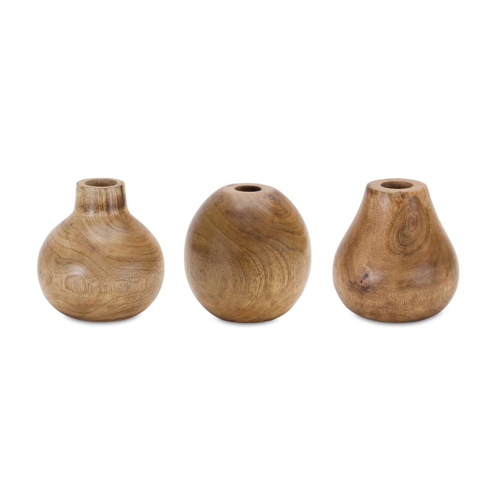 Vase (Set of 3) 5"H Wood. Picture 1