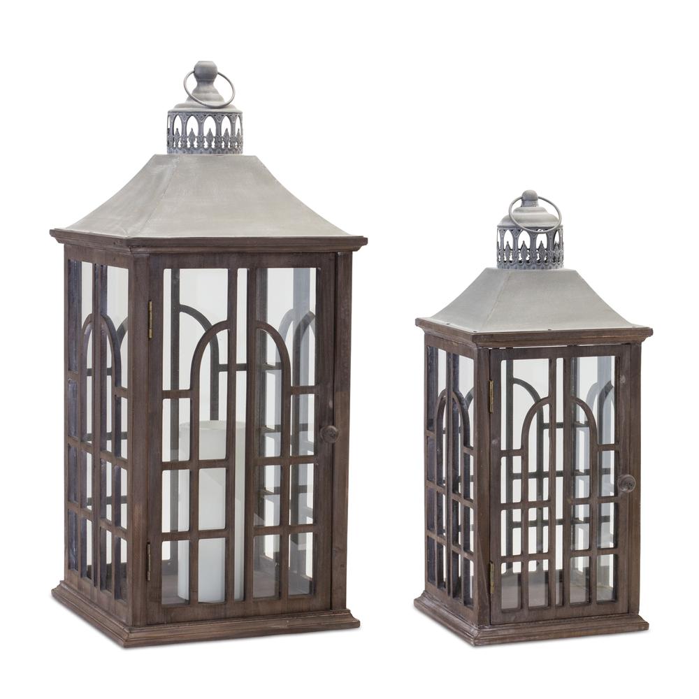 Lantern (Set of 2) 22.5"H, 29"H Wood/Glass. Picture 1