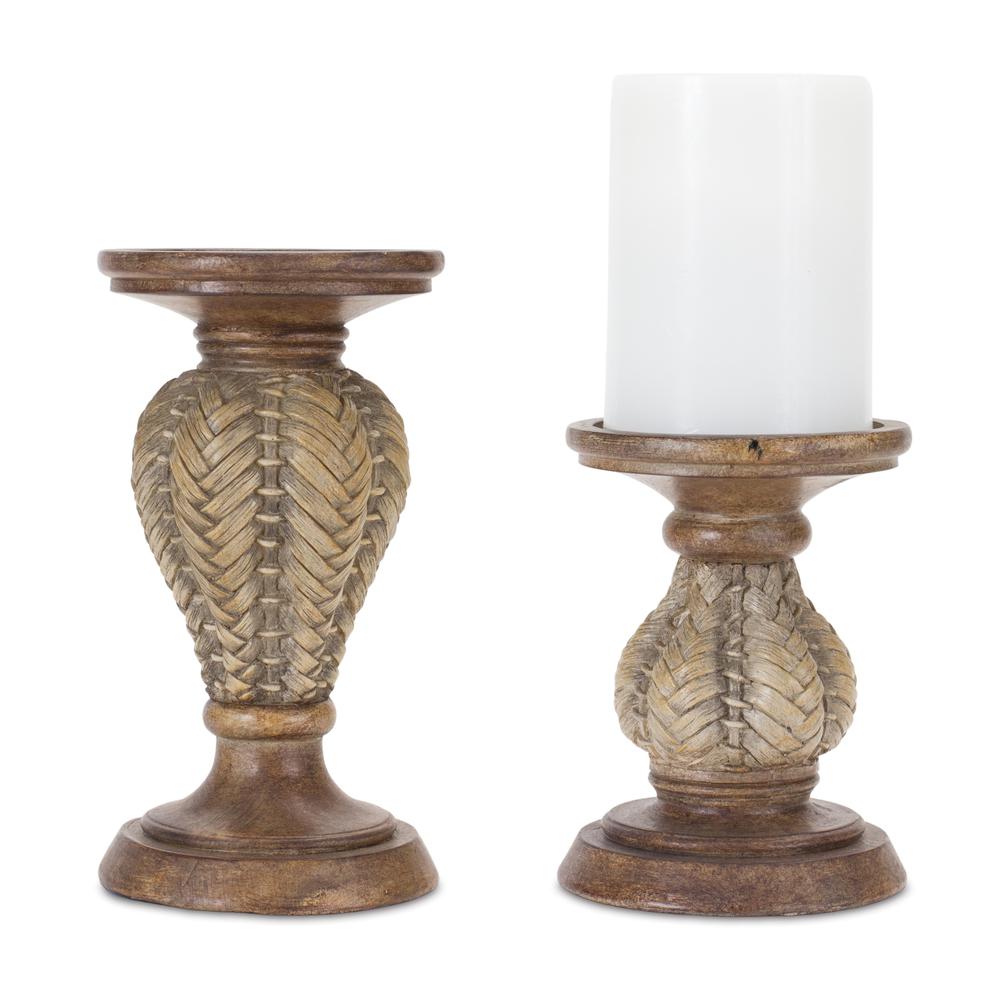 Woven Wood Design Candle Holder (Set of 2). Picture 1