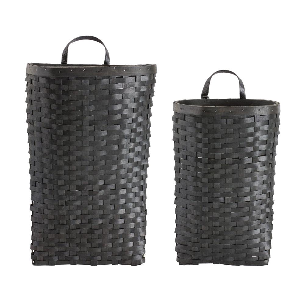 Wall Basket (Set of 2) 10"L x 15.5"H, 12.25"L x 19.5"H Wood. Picture 1