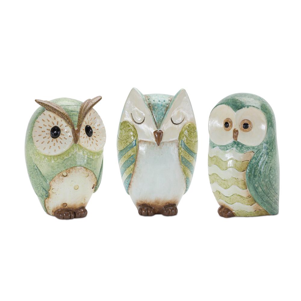 Owl (Set of 3) 6.75"H, 7"H, 7.25"H Terra Cotta. Picture 1