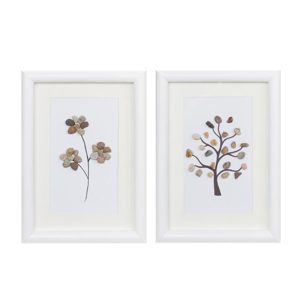 Tree and Floral Wall Art (Set of 2) 10.25"L x 14.25"H MDF/Glass. Picture 1