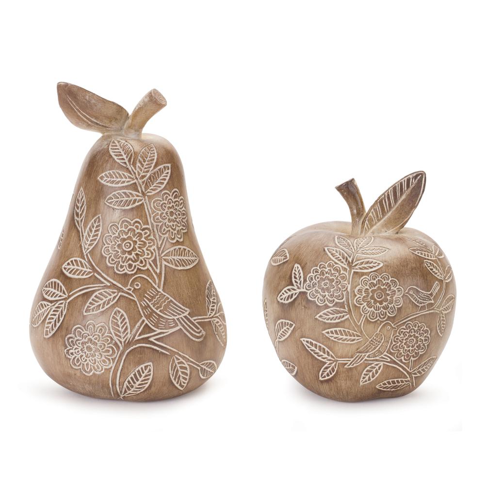 Pear and Apple (Set of 2) 5.5"H, 7.75"H Resin. Picture 1