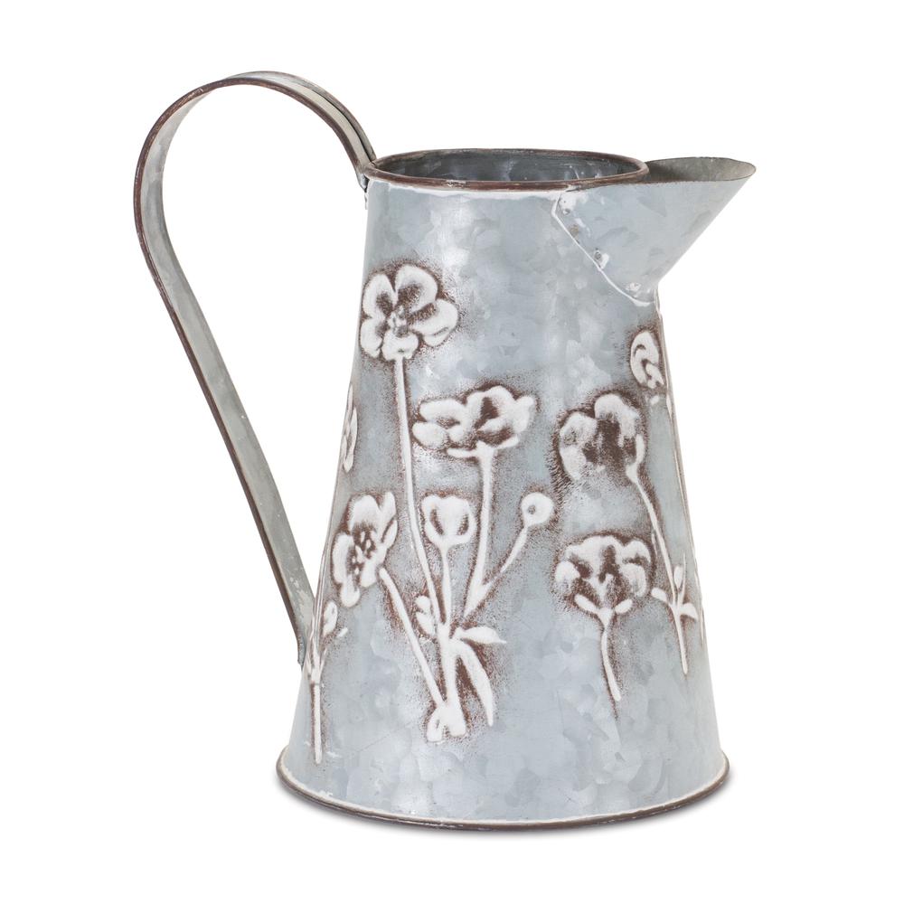Melrose Floral Stamped Metal Pitcher Vase 12.5H