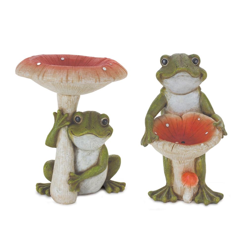 Frog w/Mushroom (Set of 2) 9.5"H, 10"H Resin. Picture 1