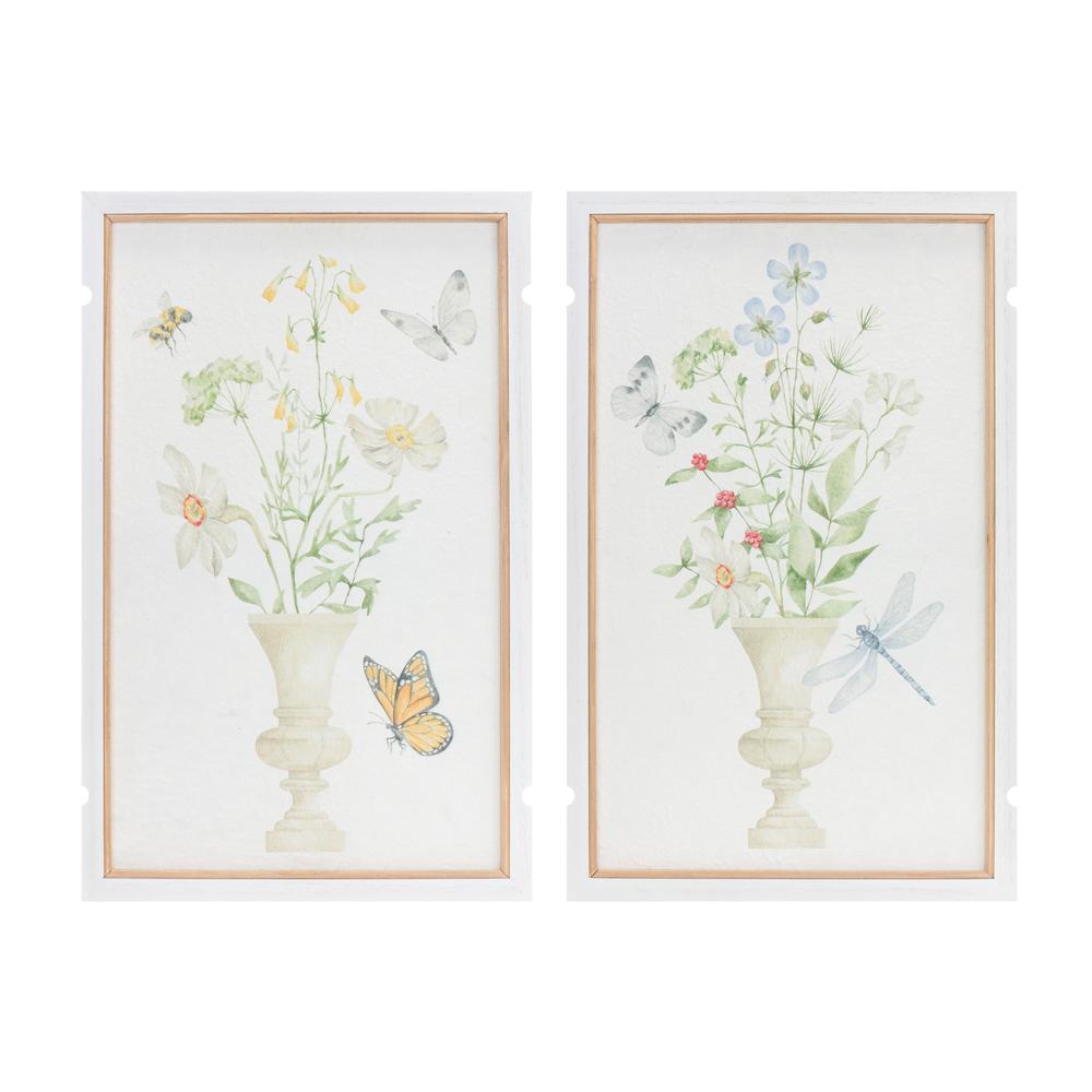 Framed Floral & Butterfly Print (Set of 2) 12.5"L x 19"H MDF/Paper. Picture 1