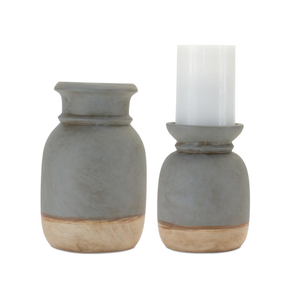 Candle Holder (Set of 2) 6.25"H, 8.25"H Ceramic. Picture 1