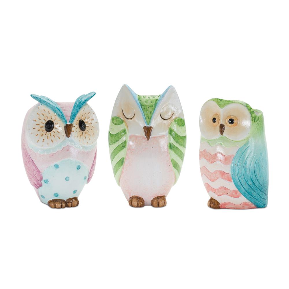 Owl Pot (Set of 3) 6.75"H, 7"H, 7.25"H Resin. Picture 1