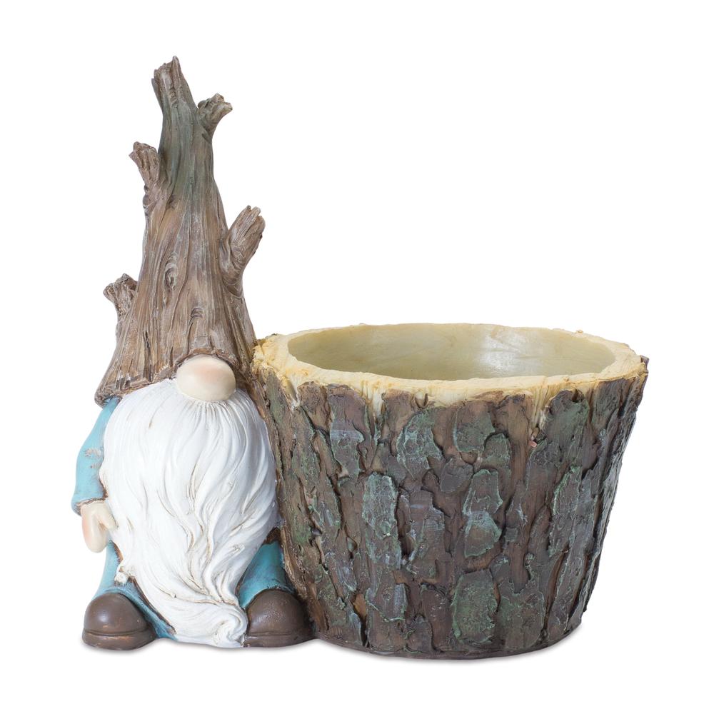 Gnome w/Tree Trunk Pot (Set of 2) 6.5"L x 6.75"H Resin. Picture 1