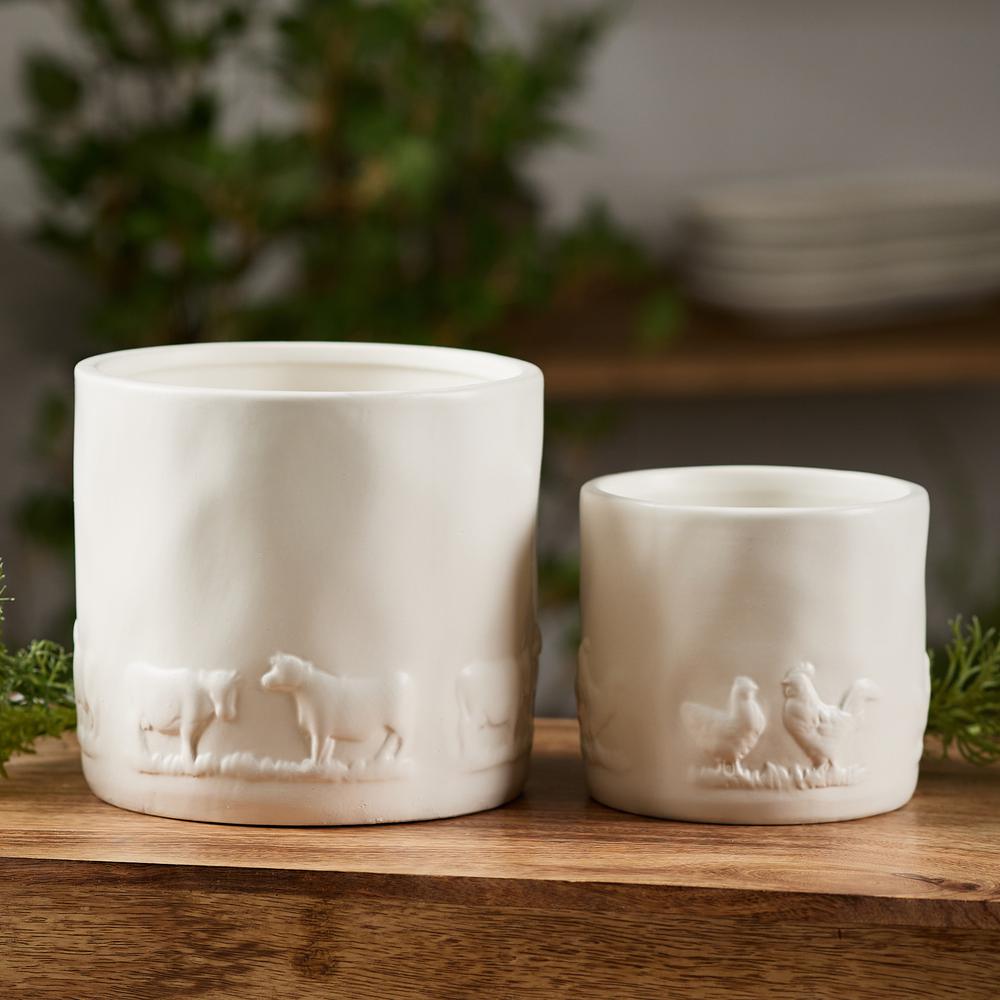 Farm Animal Pot (Set of 2) 4.5"D x 4.25"H, 6"D x 5.75"H Ceramic. Picture 1