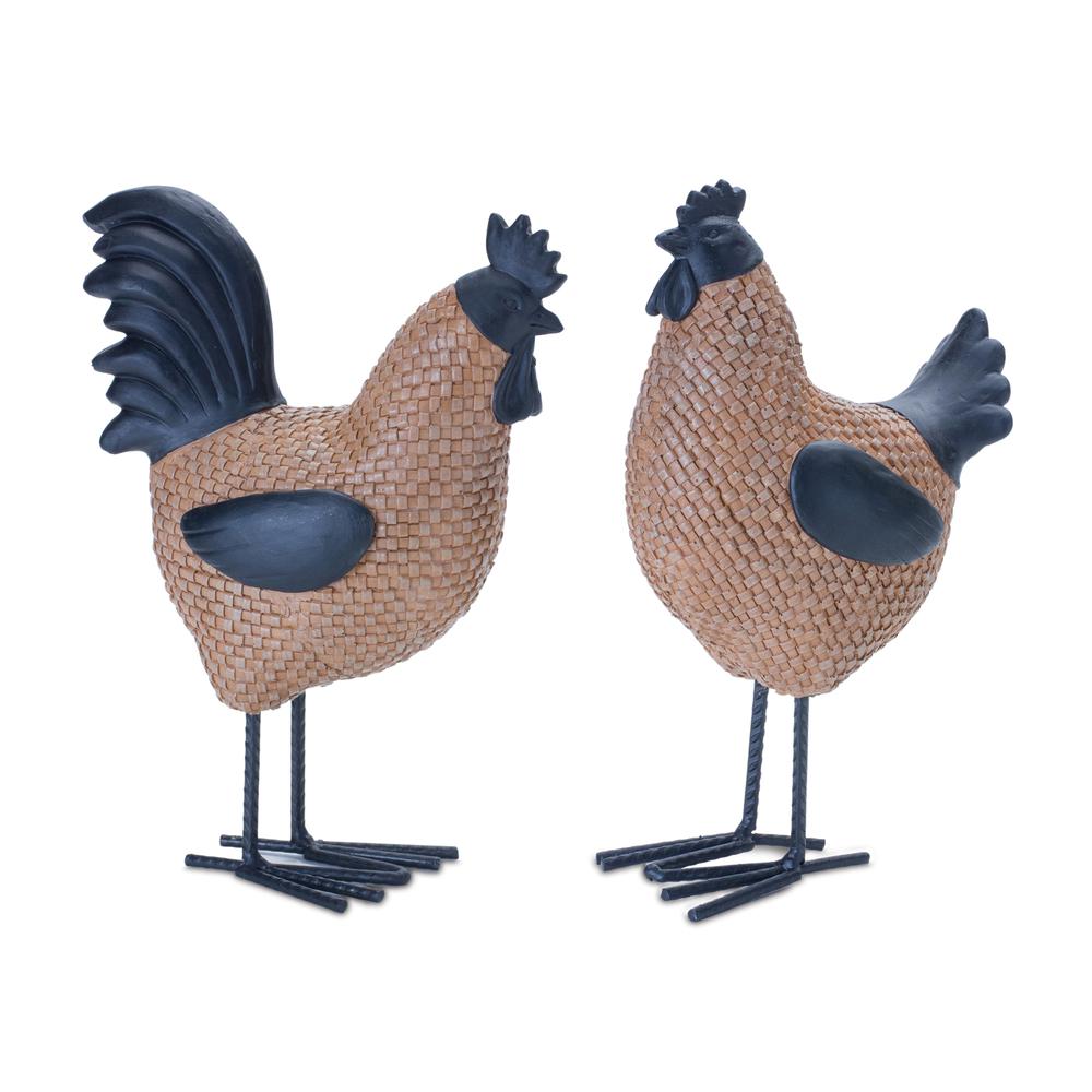 Hen and Rooster (Set of 2) 9"H Resin. Picture 1