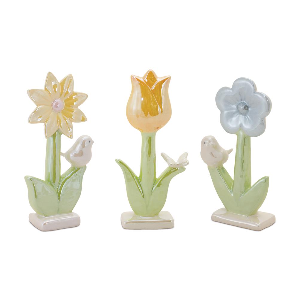Floral Tabletop (Set of 3) 6.5"H Resin. Picture 1