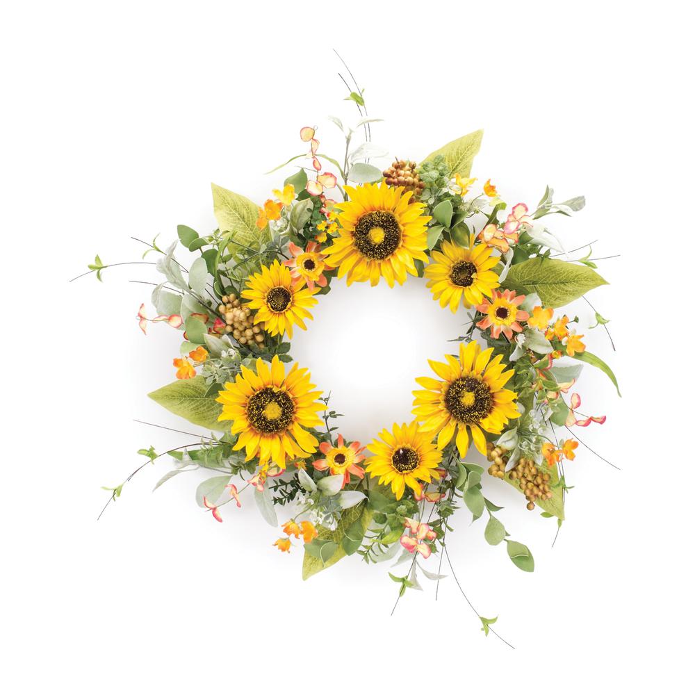 Mixed Sunflower Wreath 23"D Polyester. Picture 1