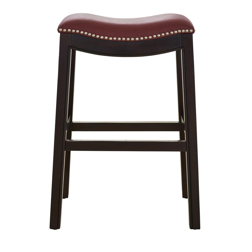 26in. H Counter-Height Wood Barstool with Red Faux-Leather Seat. Picture 1