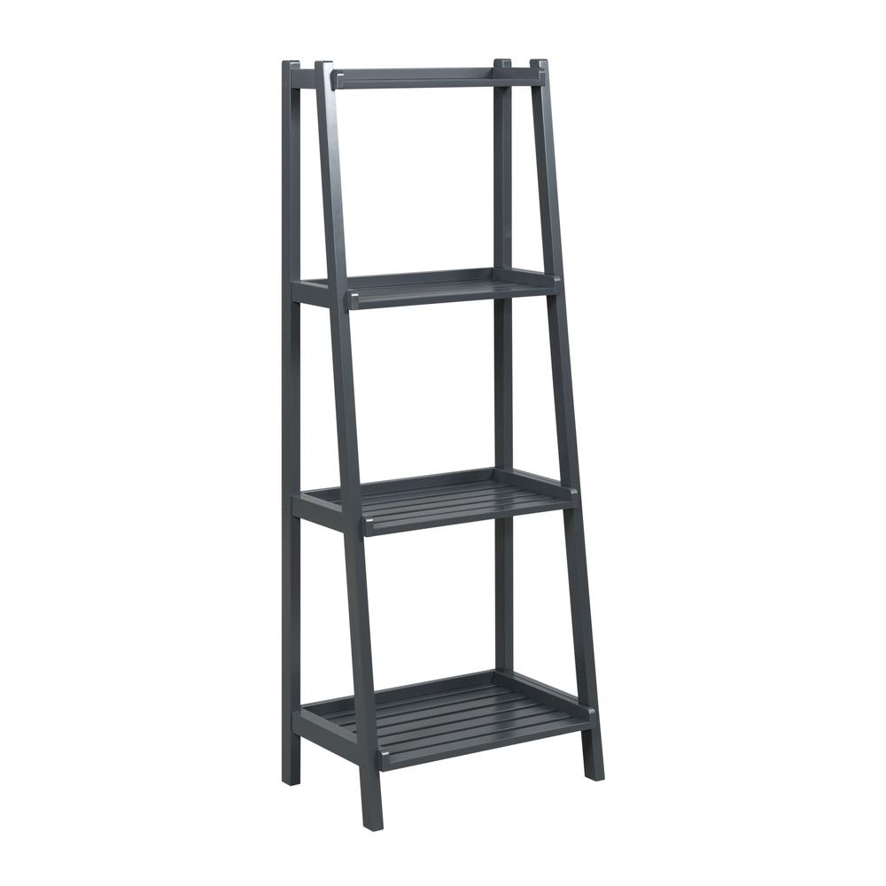 New Ridge Home Solid Wood Dunnsville 4-Tier Ladder Leaning Shelf Bookcase, Graphite and Other Colors. Picture 1