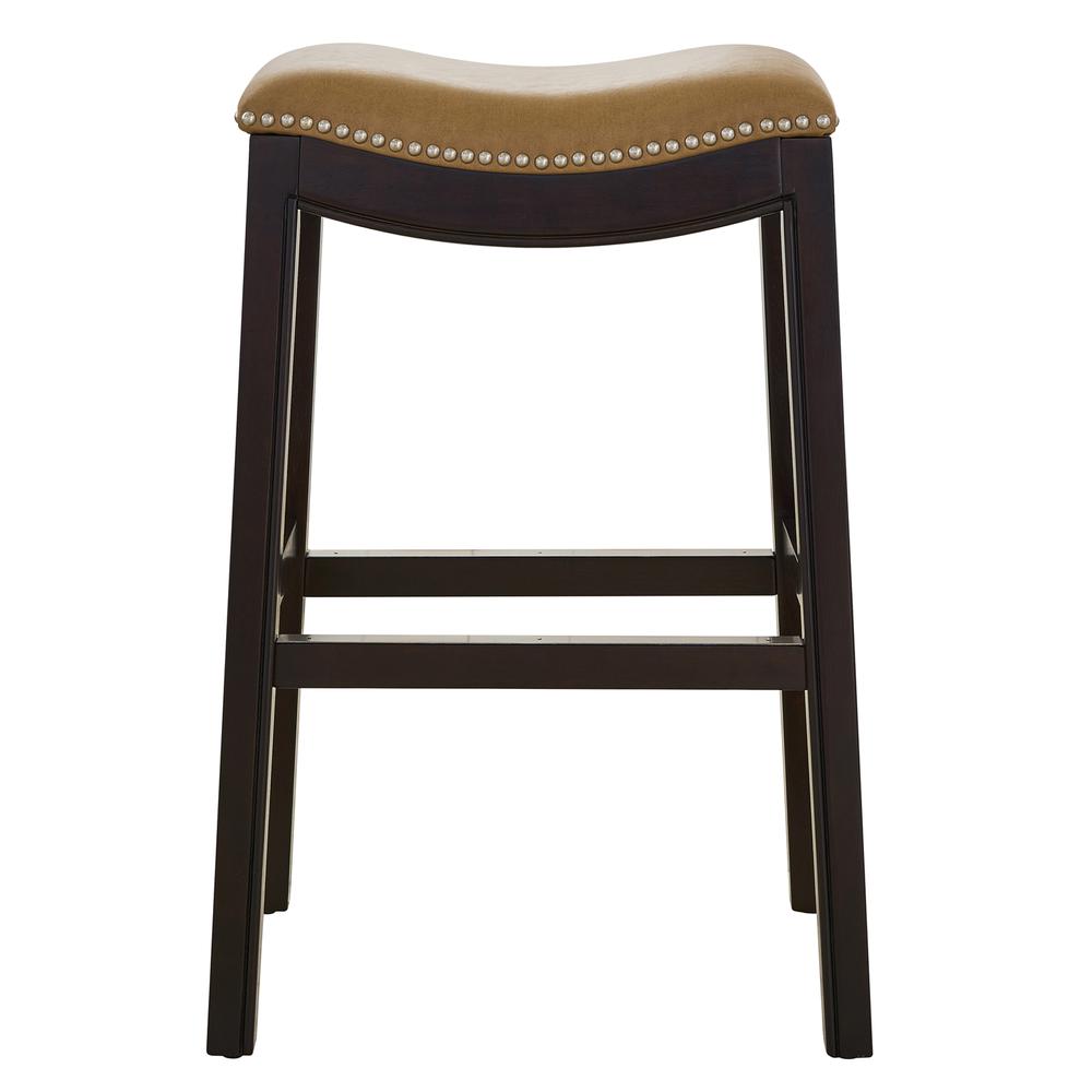 31in. H Bar-Height Wood Barstool with Tan Faux-Leather Seat. Picture 2