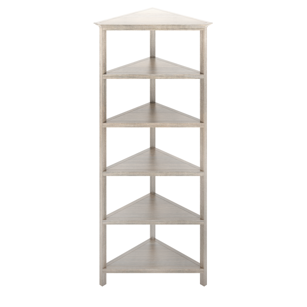 New Ridge 5-Tier Corner Wooden Bookcase Washed Grey. Picture 1