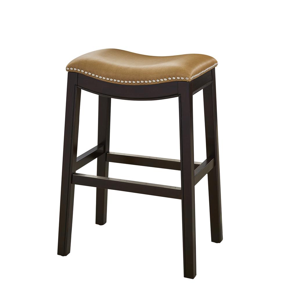 26in. H Counter-Height Wood Barstool with Tan Faux-Leather Seat. Picture 2