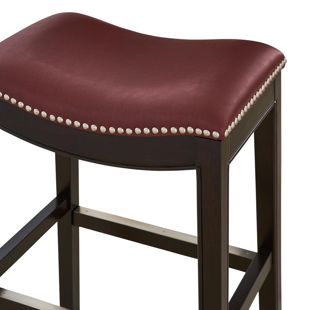 31in. H Bar-Height Wood Barstool with Red Faux-Leather Seat. Picture 3