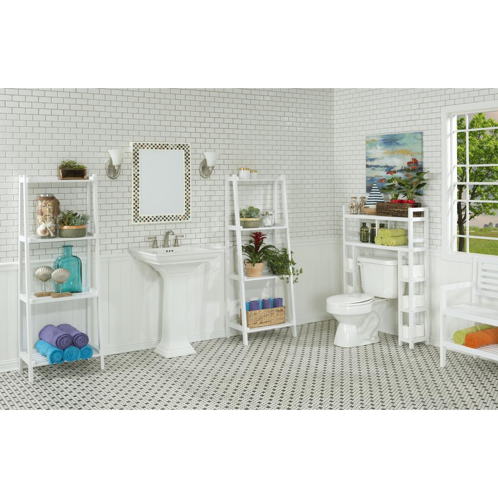 New Ridge Home Solid Wood Dunnsville 2-Tier Space Saver with Side Storage for your Bathroom, White. Picture 4