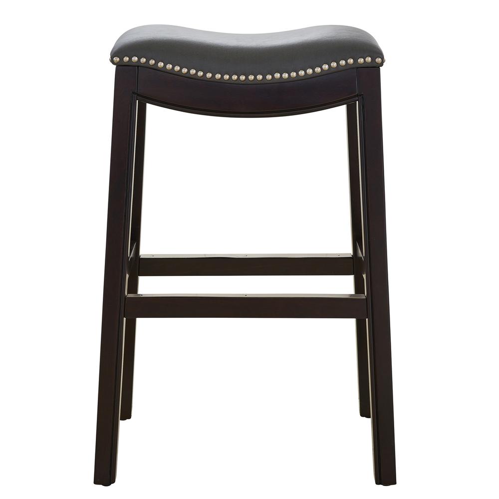 31in. H Bar-Height Wood Barstool with Gray Faux-Leather Seat. Picture 1