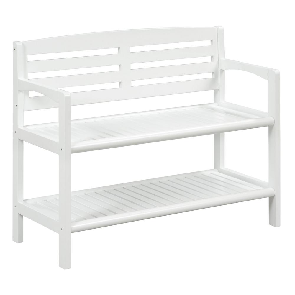 New Ridge Home Solid Wood Abingdon Large Bench with Back and Shelf, White. Picture 1