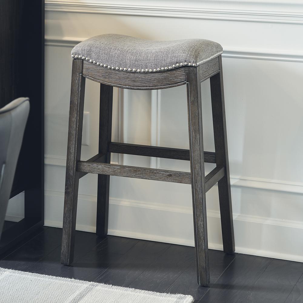 26in. H Saddle Weathered Gray Wood Counter-Height Barstool. Picture 4