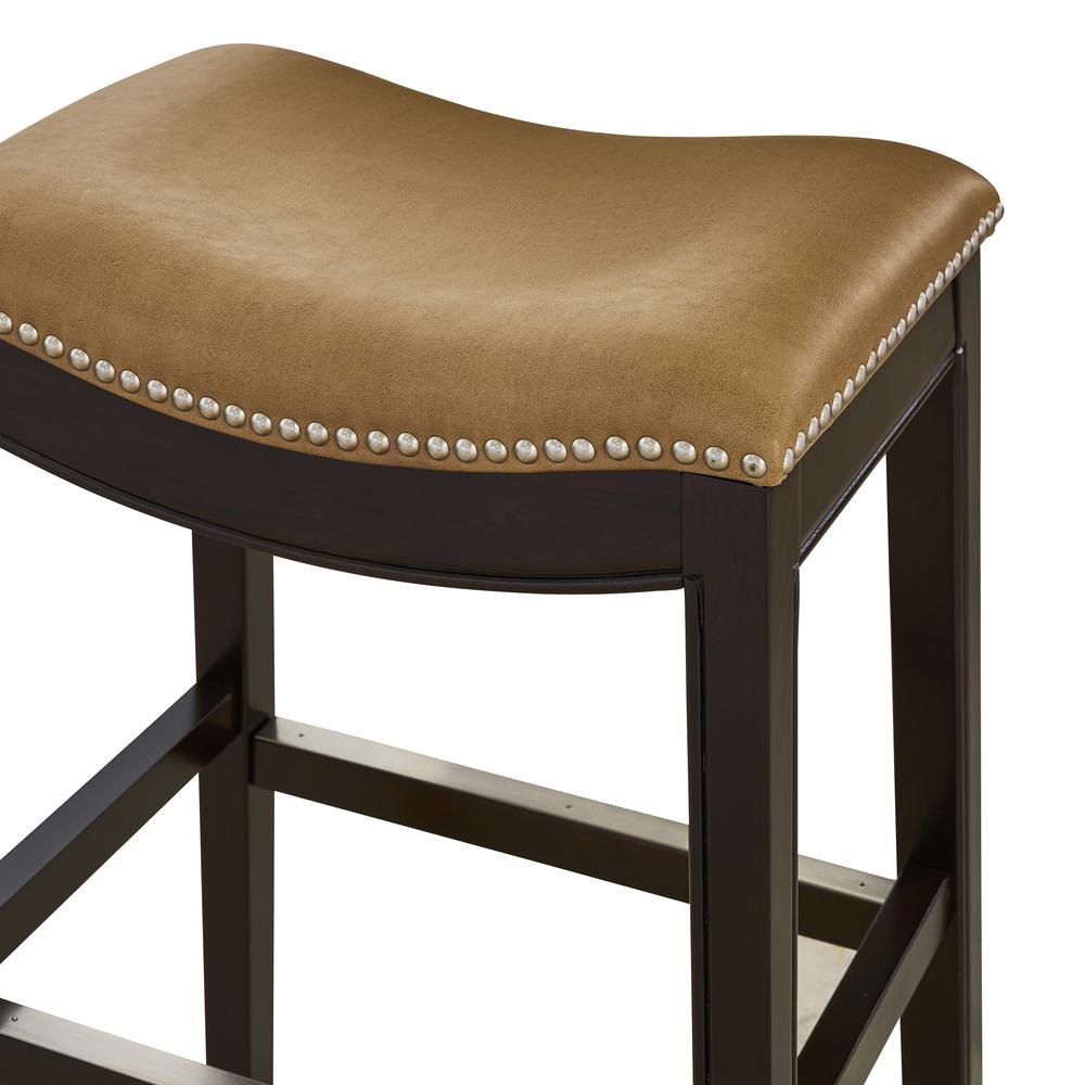 26in. H Counter-Height Wood Barstool with Tan Faux-Leather Seat. Picture 3
