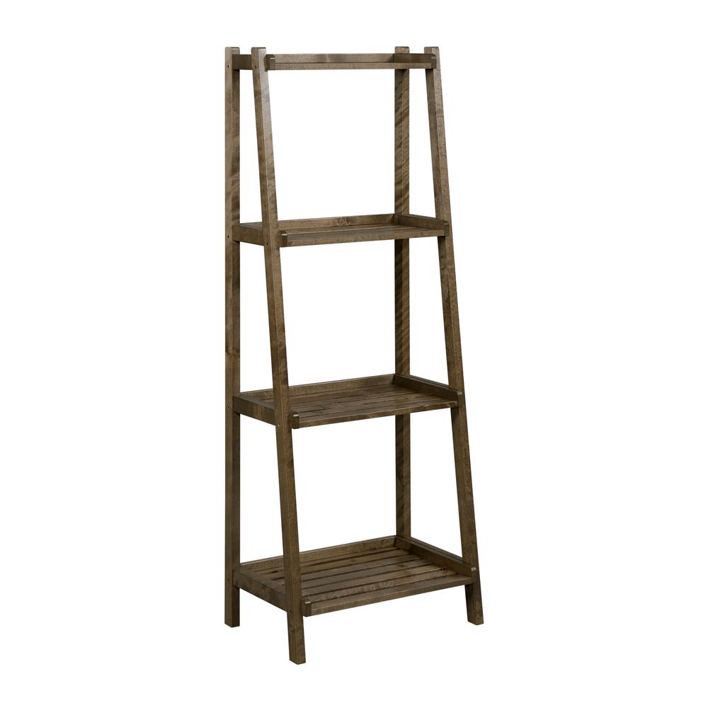 New Ridge Home Solid Wood Dunnsville 4-Tier Ladder Leaning Shelf Bookcase, Antique Chestnut. Picture 1