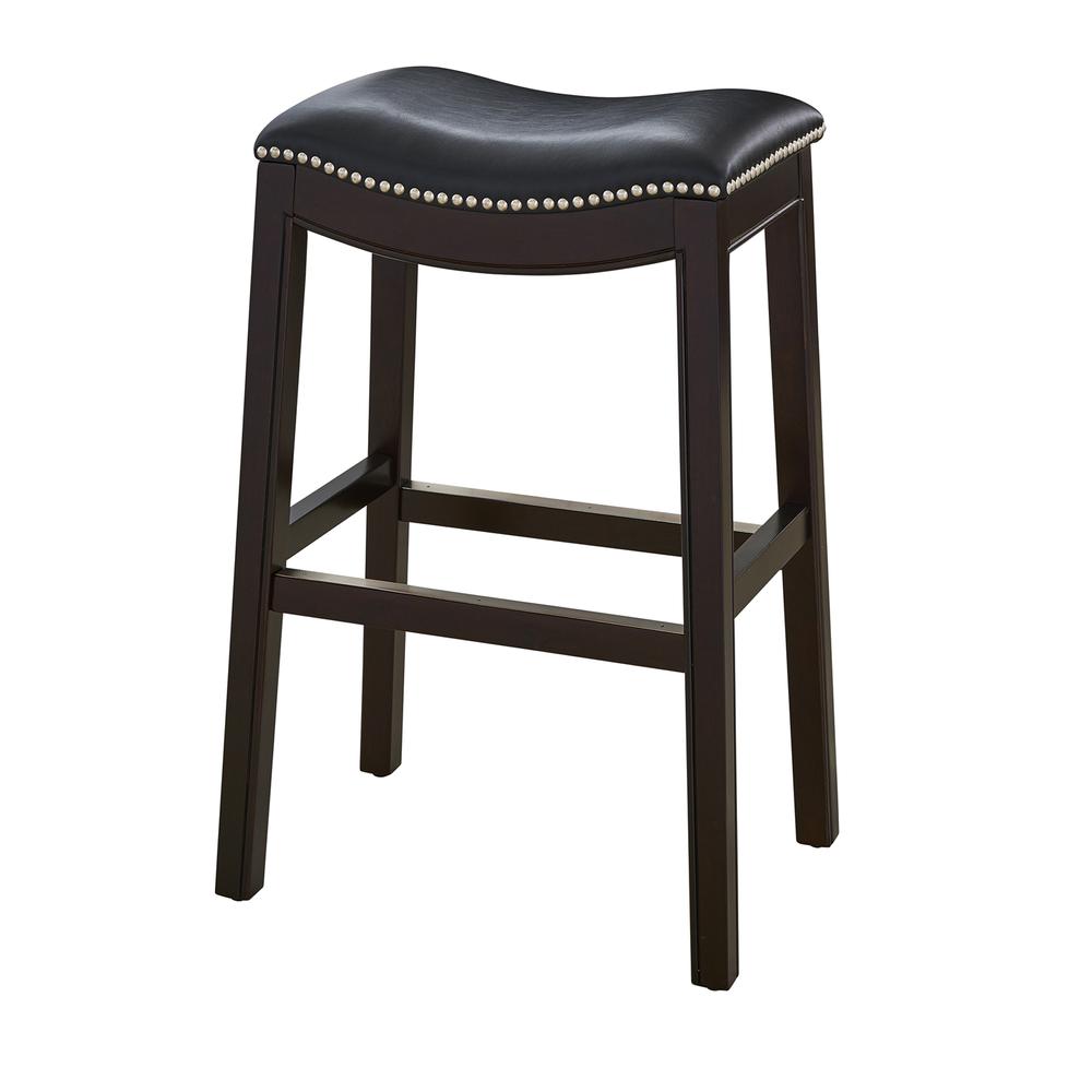 31in. H Bar-Height Wood Barstool with Black Faux-Leather Seat. Picture 2