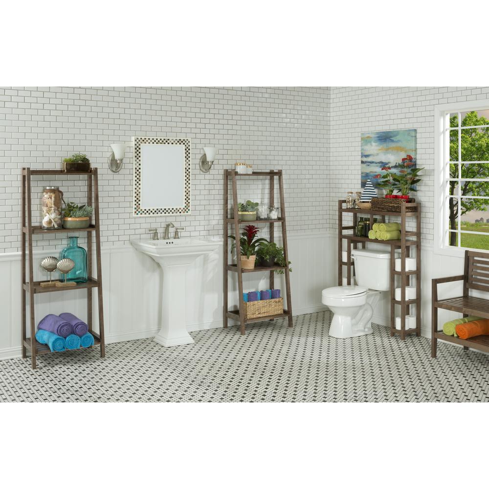 New Ridge Home Solid Wood Dunnsville 2-Tier Space Saver with Side Storage for your Bathroom, Antique Chestnut. Picture 4